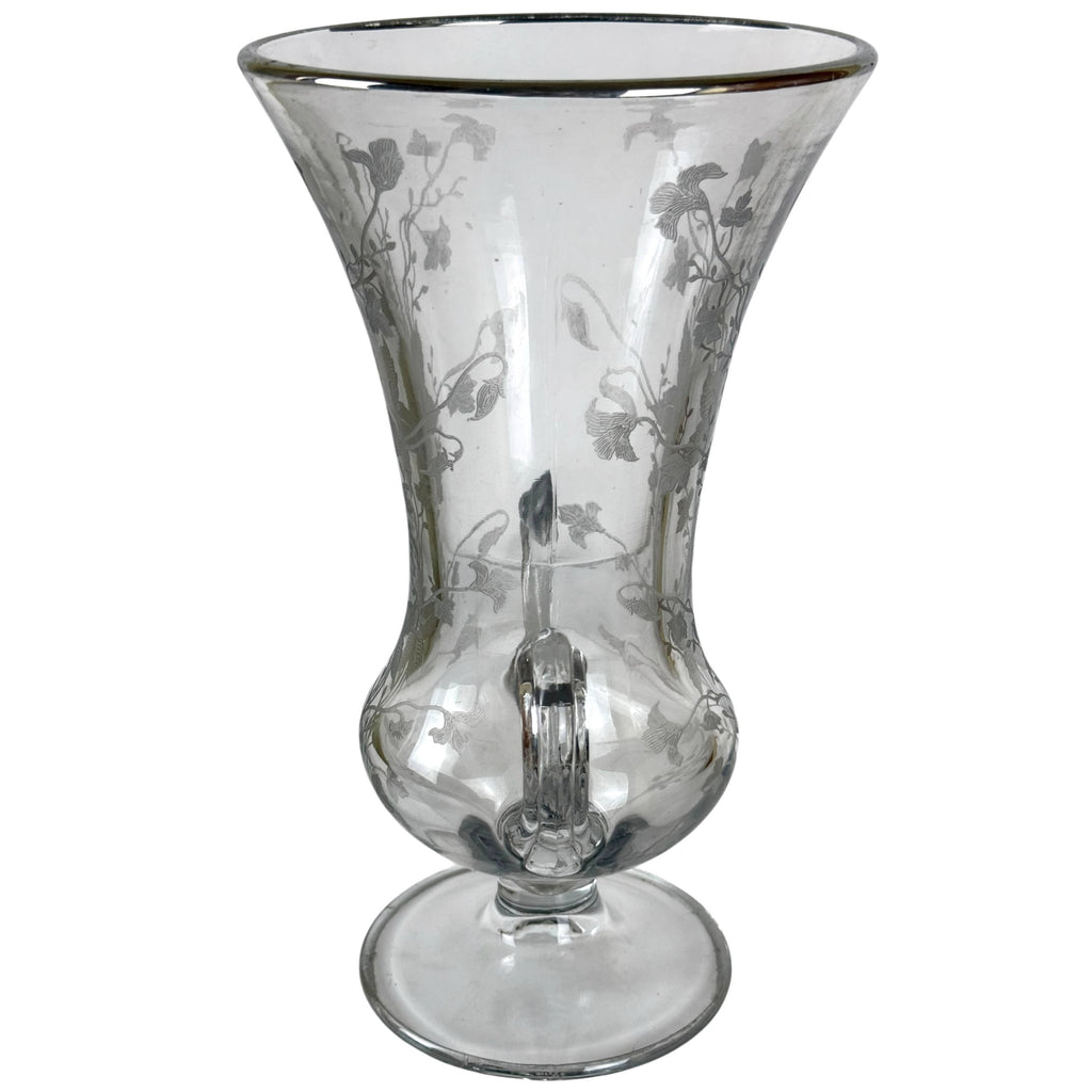 side view of Tiffin No. 319 Two Handled Etched Glass Vase