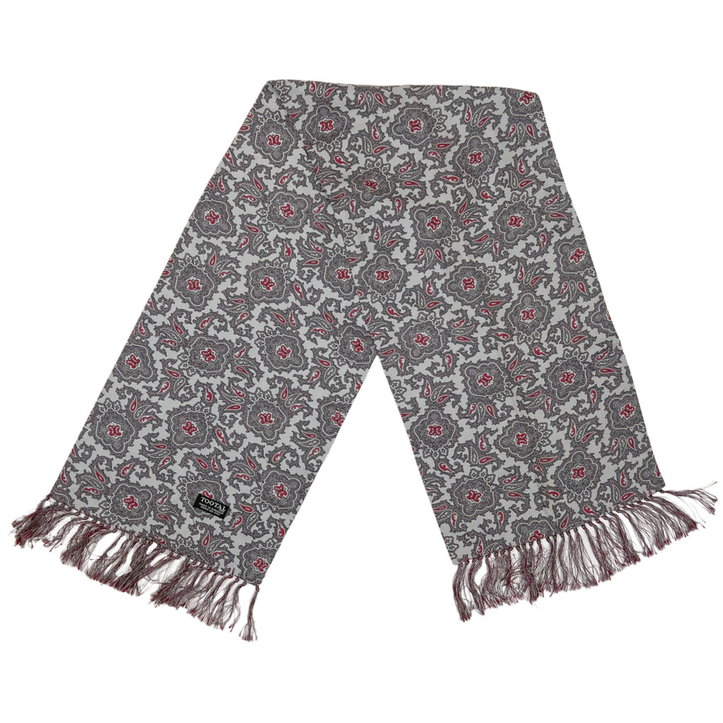 Vintage Tootal Fringed Scarf Grey and Red Paisley