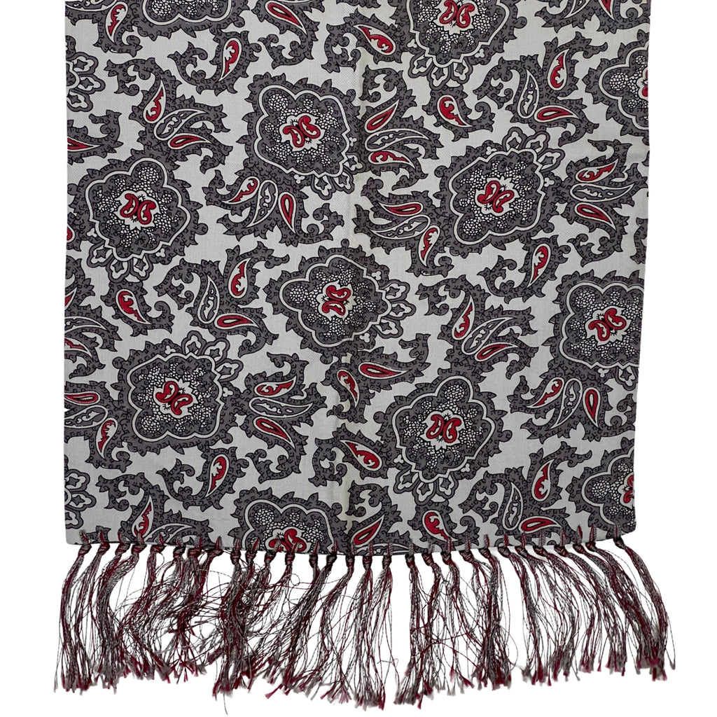 Vintage Tootal Fringed Scarf Grey and Red Paisley