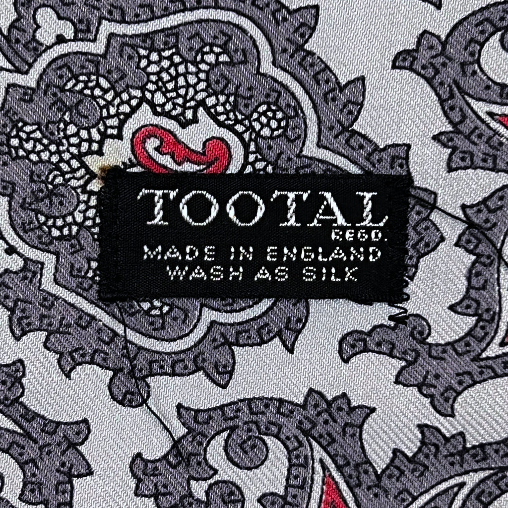 Vintage Tootal Fringed Scarf Grey and Red Paisley
