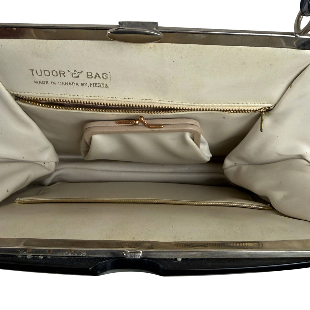 Vintage Tudor Bag cream interior with zip pocket, compartments and attached coin purse