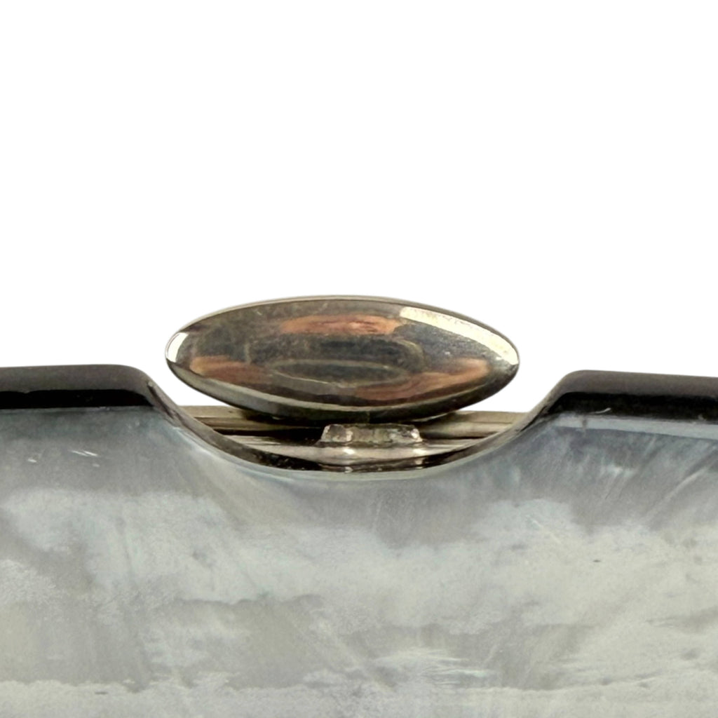 Vintage Tudor Bag metal clasp and grey pearlescent Lucite frame detail
