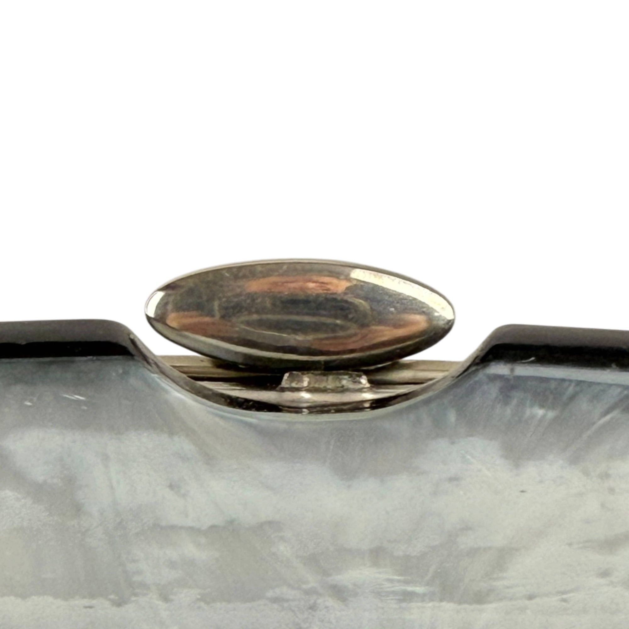 Vintage Tudor Bag metal clasp and grey pearlescent Lucite frame detail