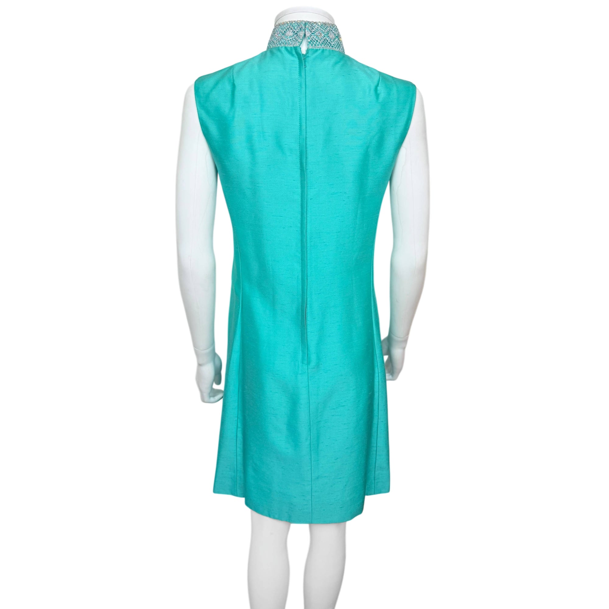 Vintage 1960s Dress and Jacket Ensemble by Daymore Turquoise w Beaded Collar