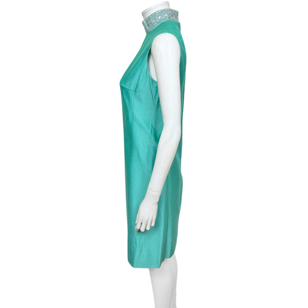 Vintage 1960s Dress and Jacket Ensemble by Daymore Turquoise w Beaded Collar