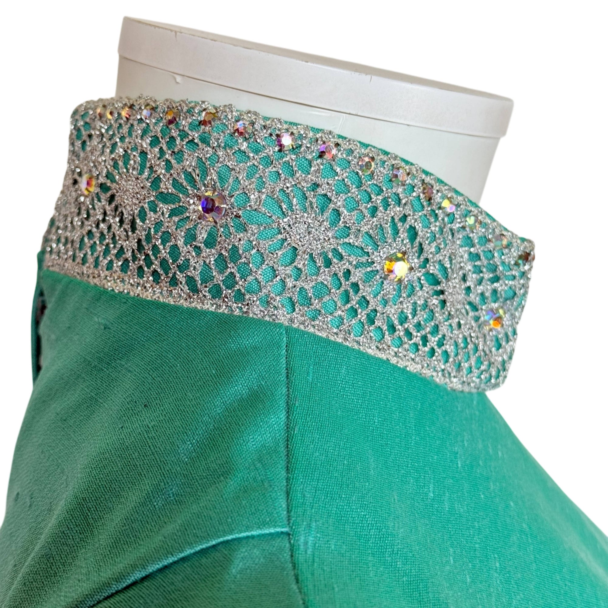 Vintage 1960s Dress and Jacket Ensemble by Daymore Turquoise w Beaded Collar