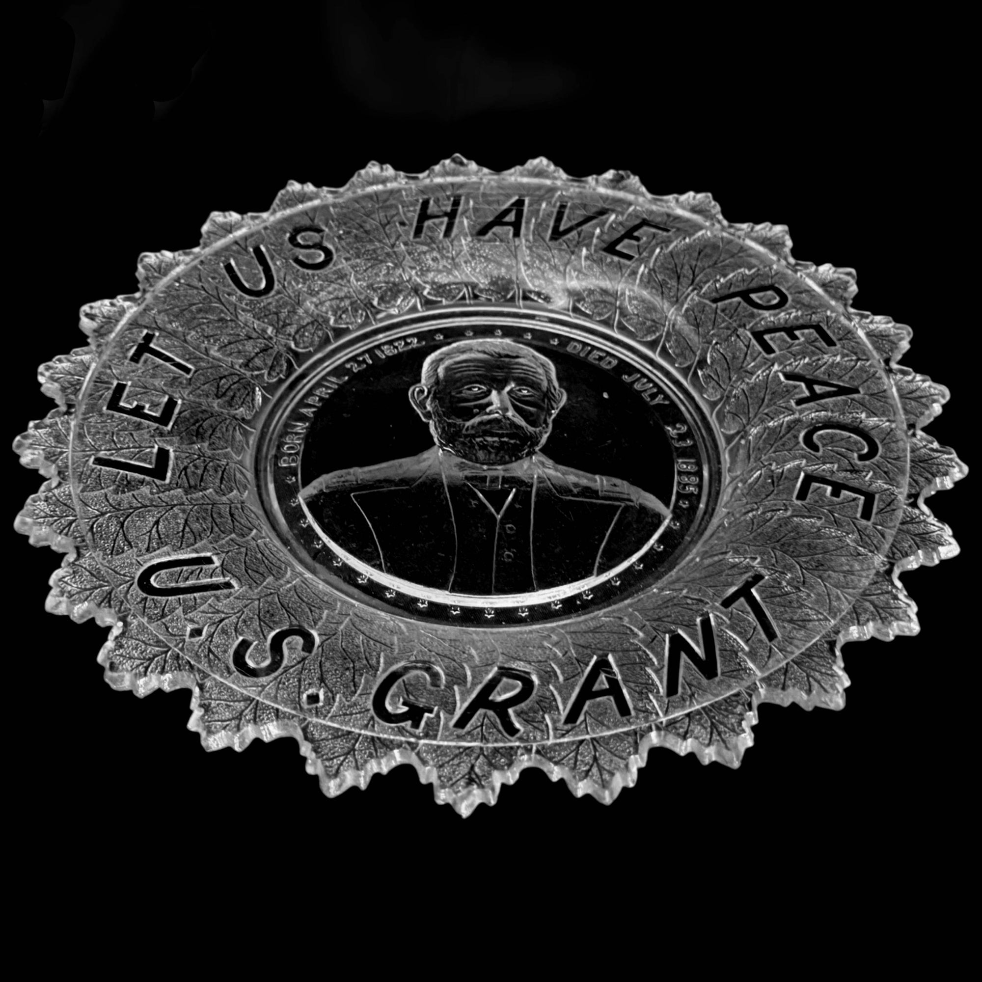 EAPG Ulysses S Grant Commemorative Plate Clear Pressed Glass 1885 Memorial Let Us Have Peace
