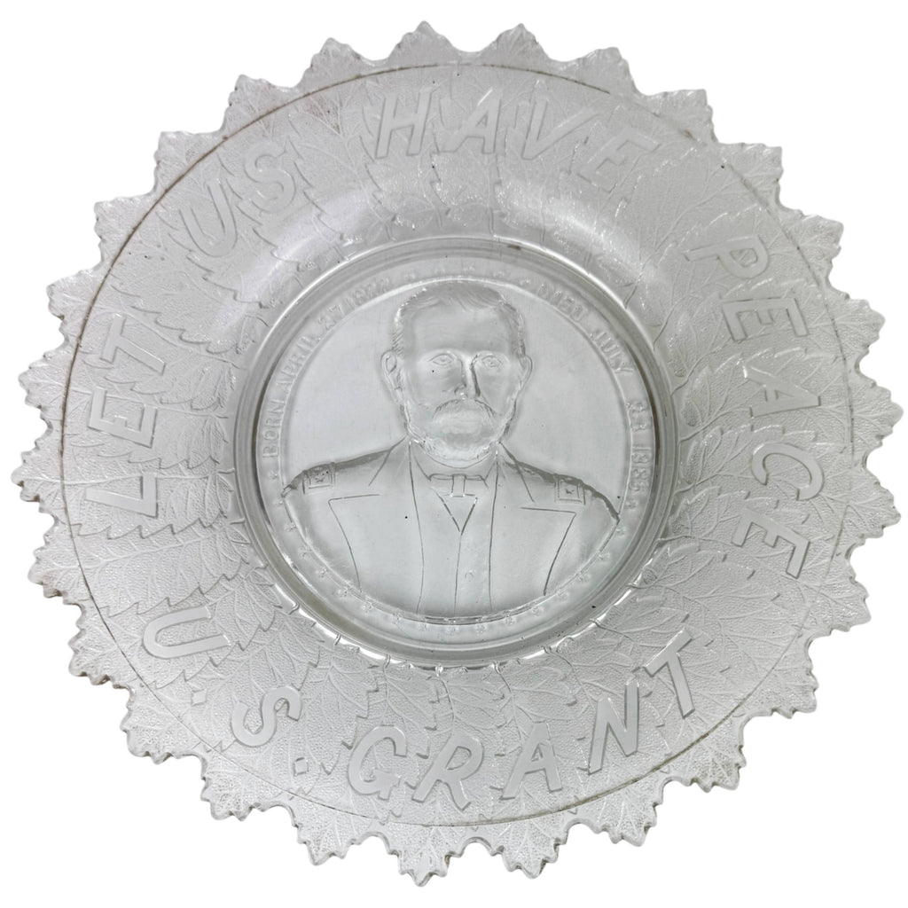 EAPG Ulysses S Grant Commemorative Plate Clear Pressed Glass 1885 Memorial Let Us Have Peace