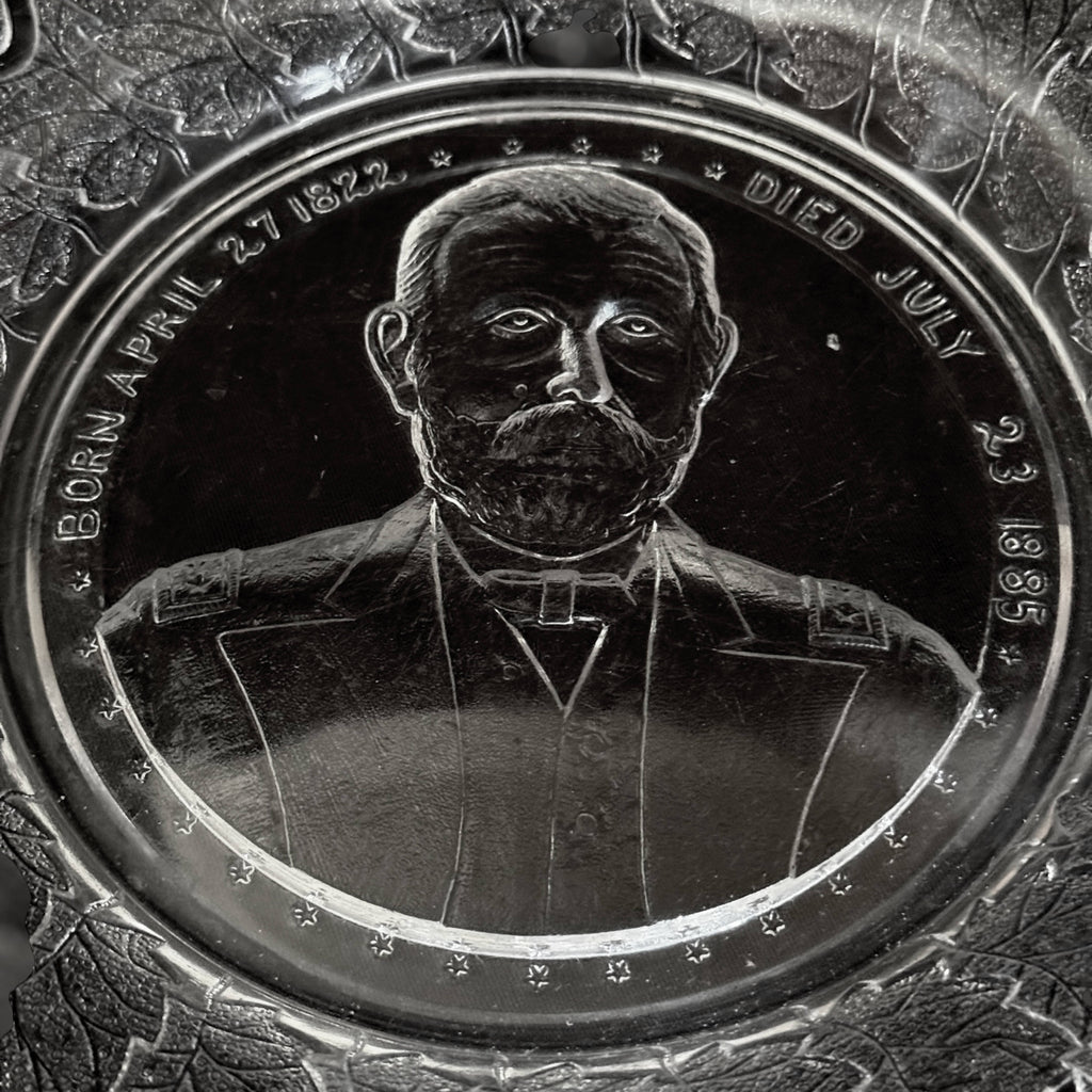EAPG Ulysses S Grant Commemorative Plate Clear Pressed Glass 1885 Memorial Let Us Have Peace
