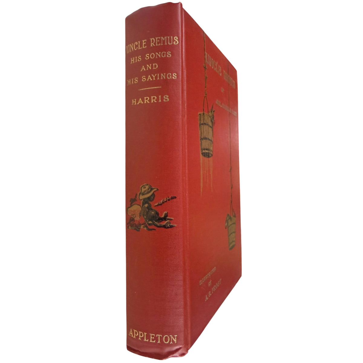 Red cloth Uncle Remus hardcover showing decorated spine and front board