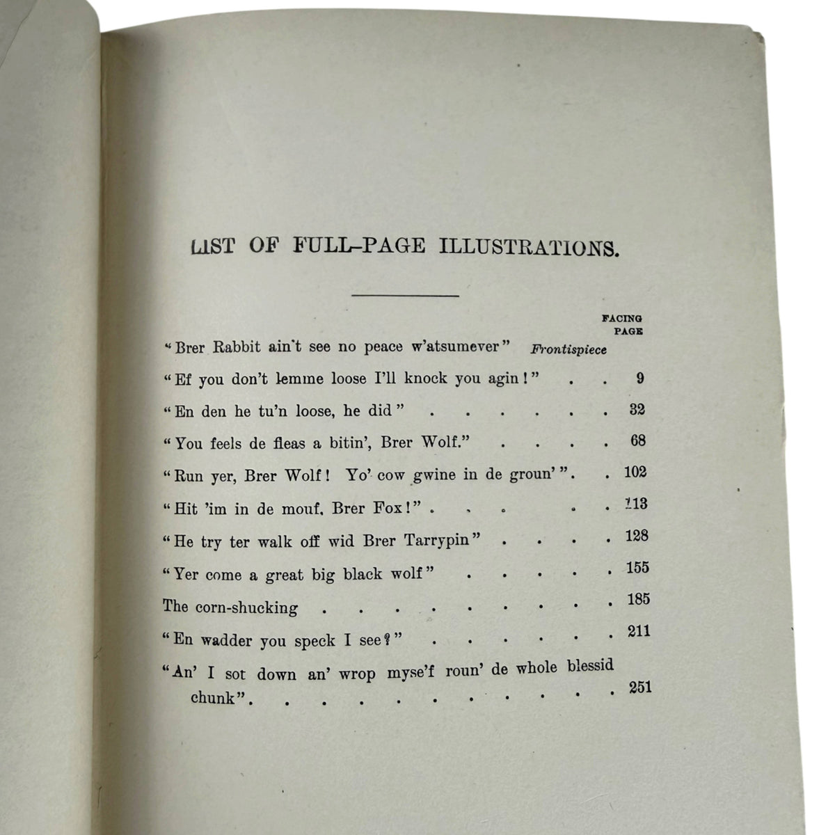 Uncle Remus list of full-page illustrations by A B Frost