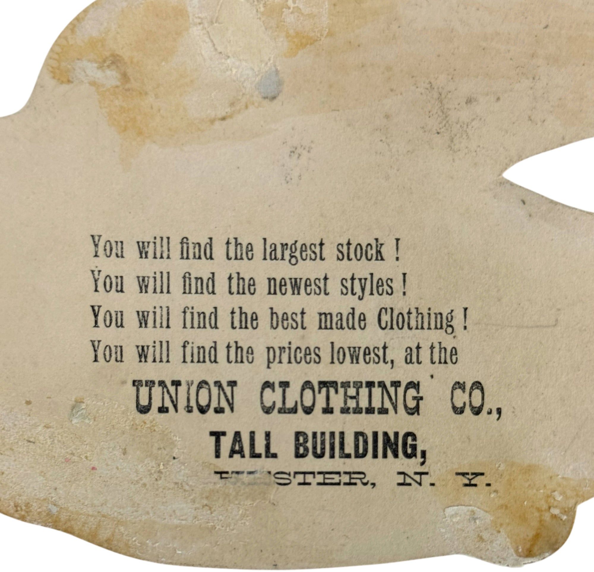 Union Clothing Co. Tall Building Rochester New York advertising on reverse