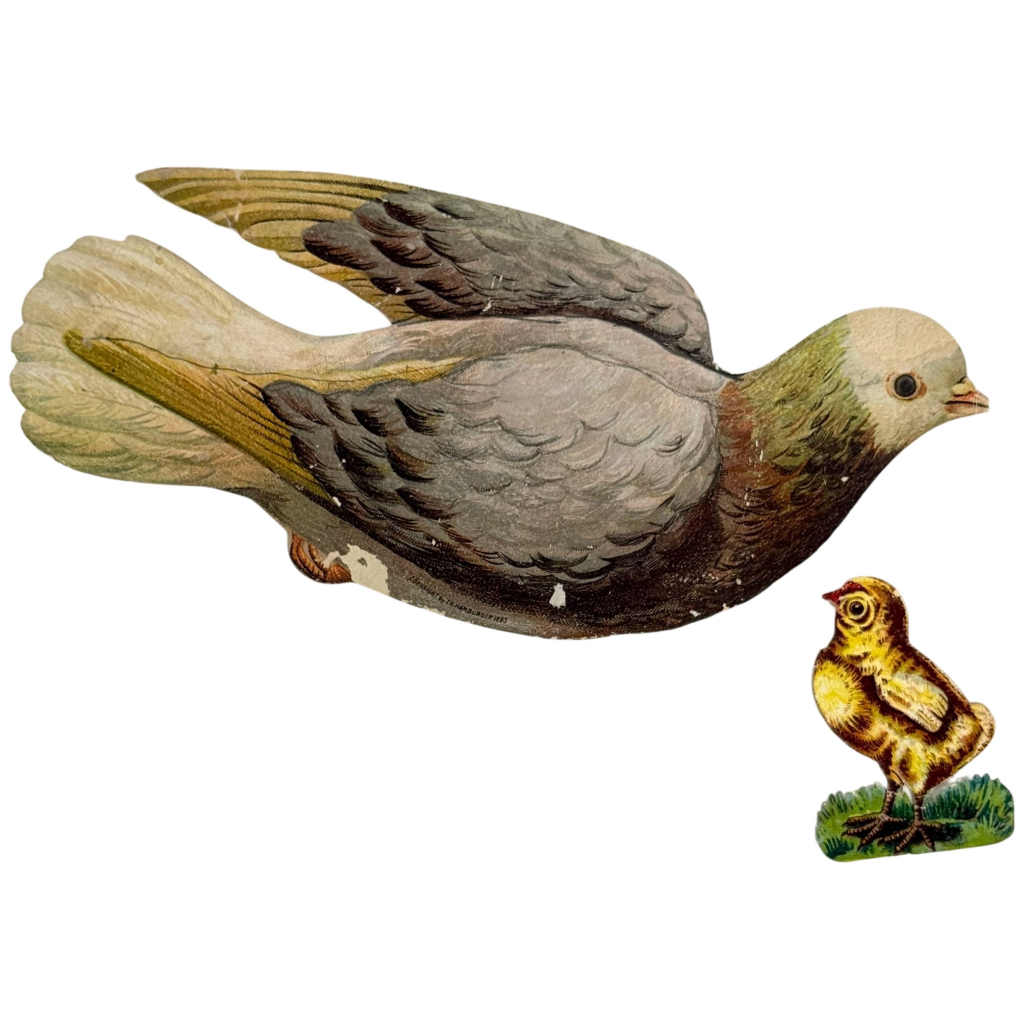 Antique 1883 I.H. Hamburger embossed carrier pigeon die-cut.