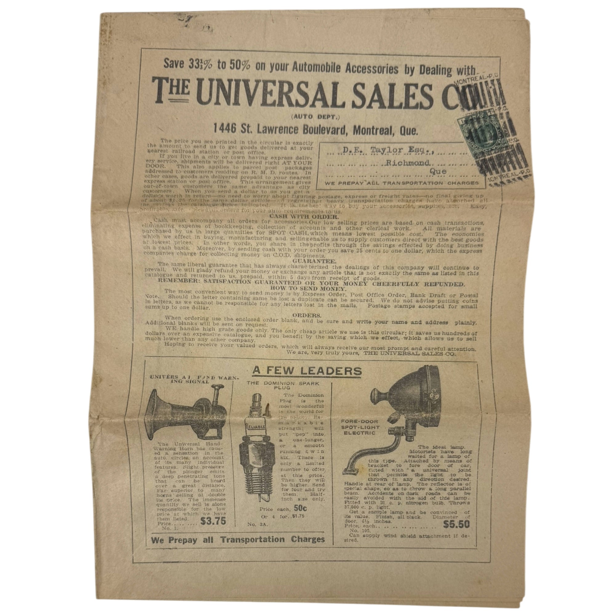 1920s Auto Accessories Mail Order Brochure Model T Ford Parts Catalogue