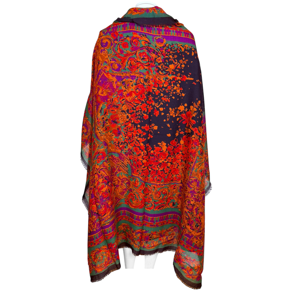 Vintage 1980s Printed Wool Shawl Large Scarf 53” Square