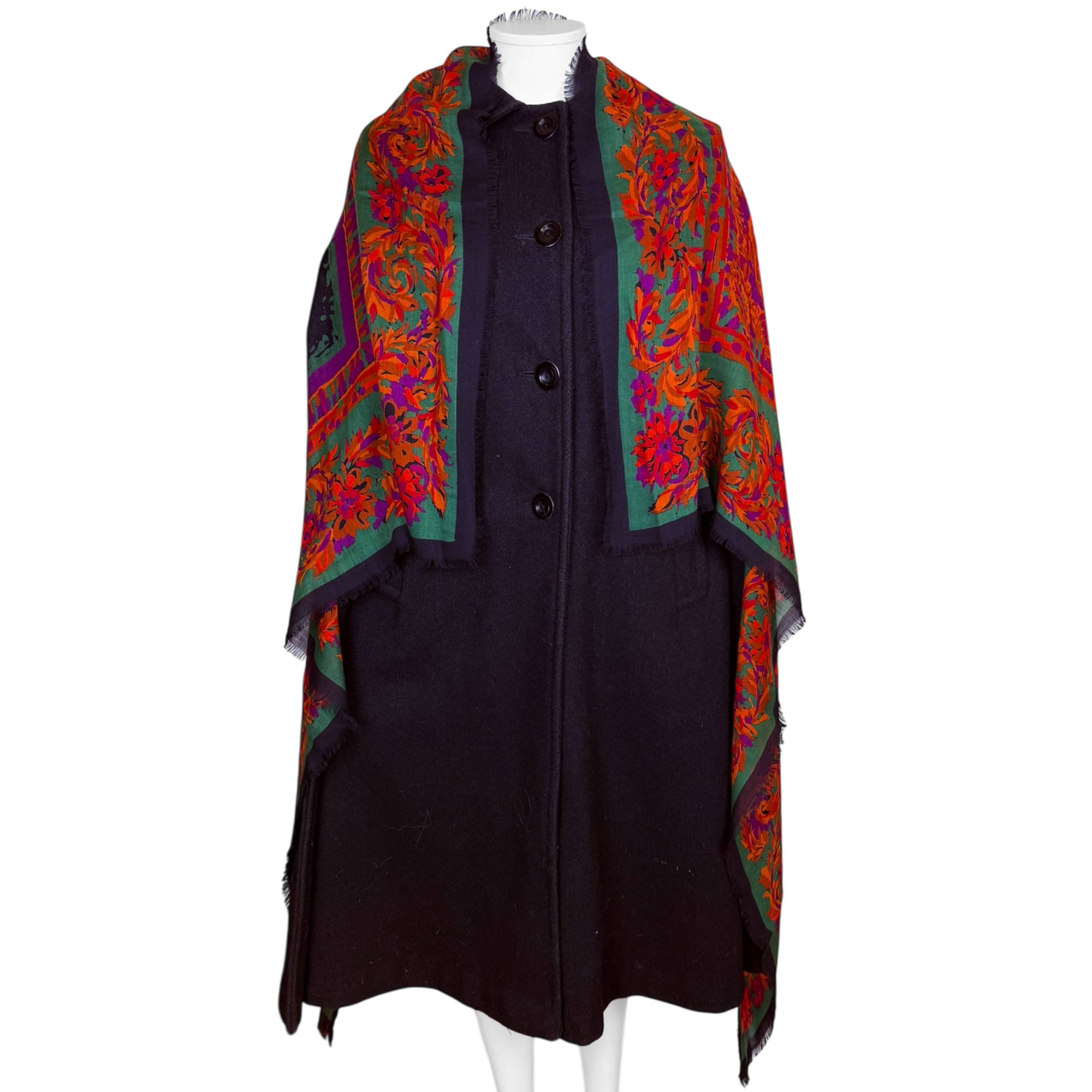 Vintage 1980s Printed Wool Shawl Large Scarf 53” Square