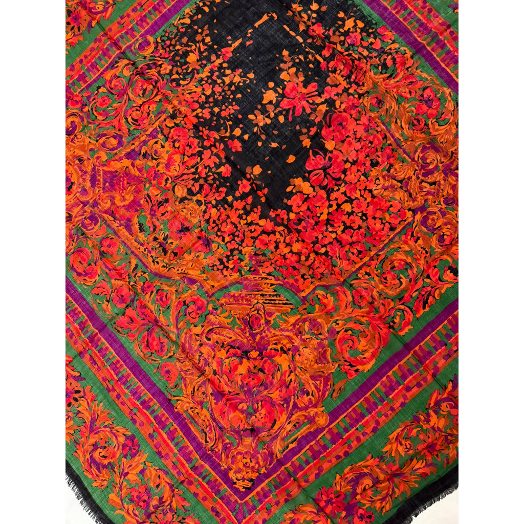 Vintage 1980s Printed Wool Shawl Large Scarf 53” Square