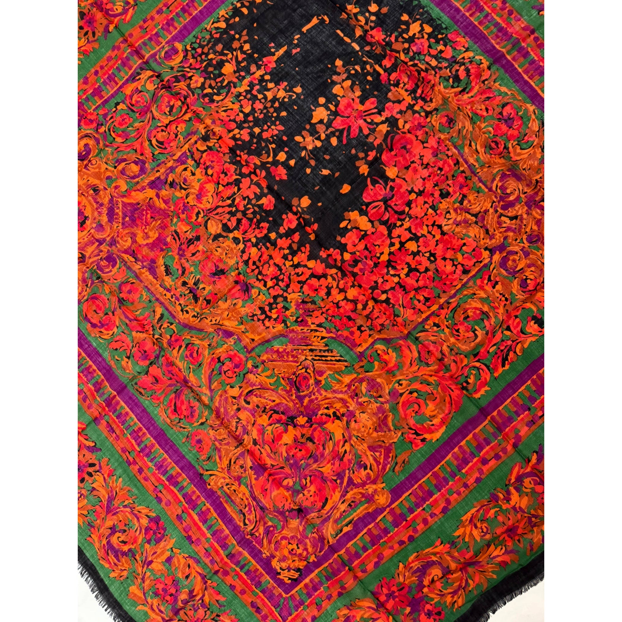 Vintage 1980s Printed Wool Shawl Large Scarf 53” Square