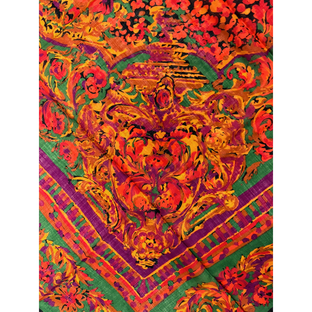 Vintage 1980s Printed Wool Shawl Large Scarf 53” Square