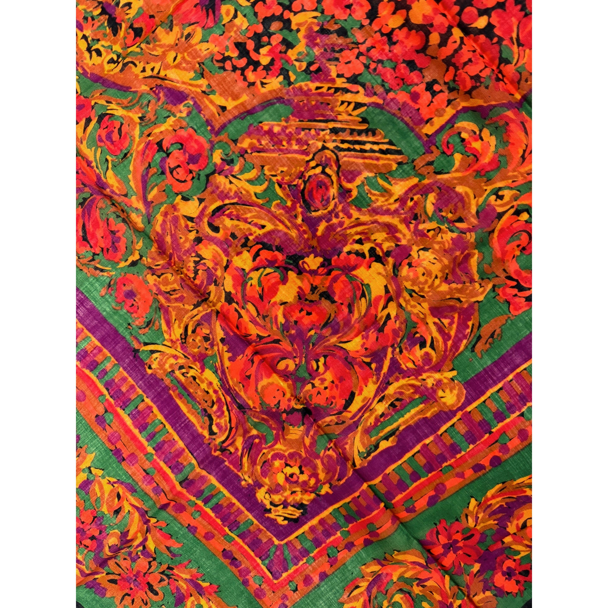 Vintage 1980s Printed Wool Shawl Large Scarf 53” Square