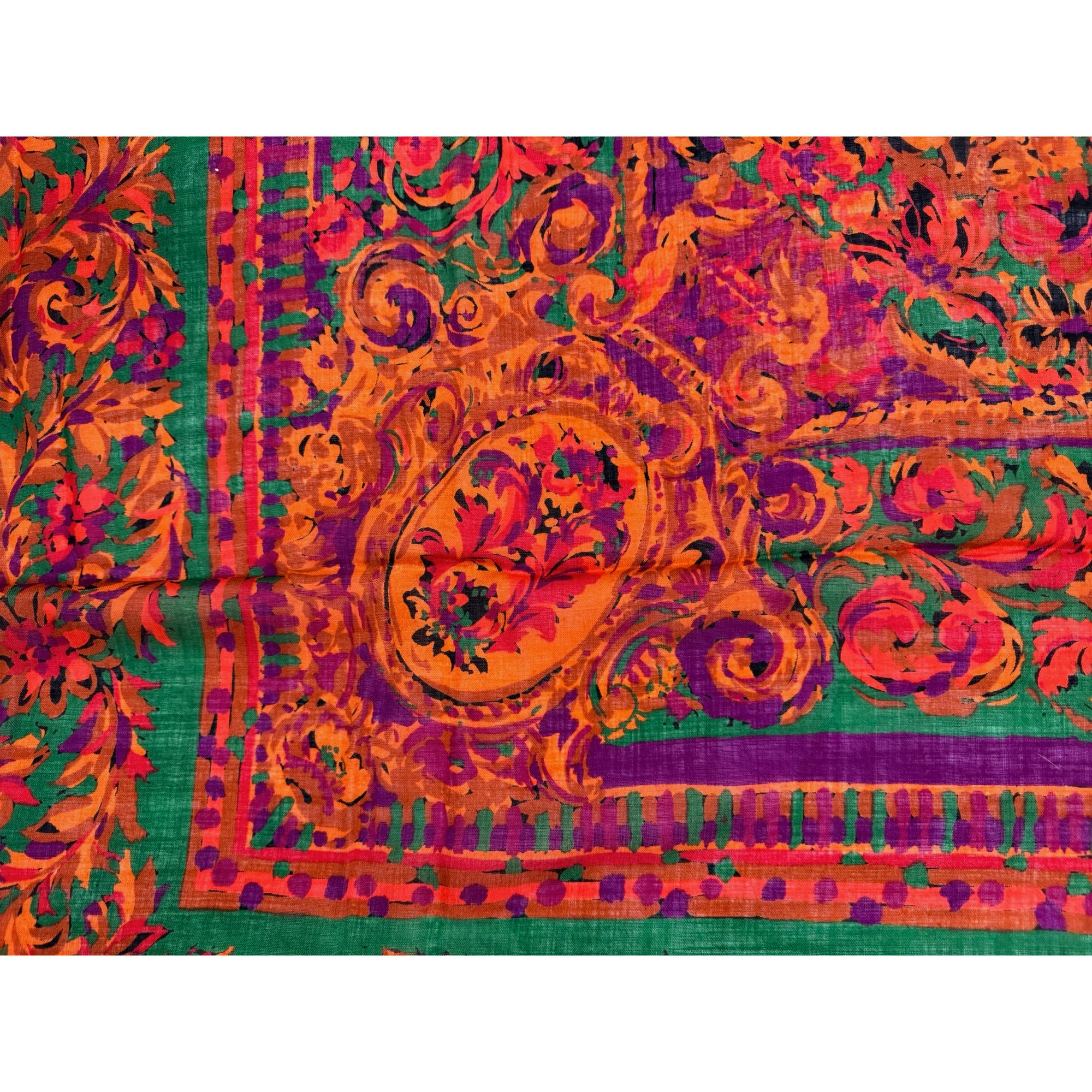 Vintage 1980s Printed Wool Shawl Large Scarf 53” Square