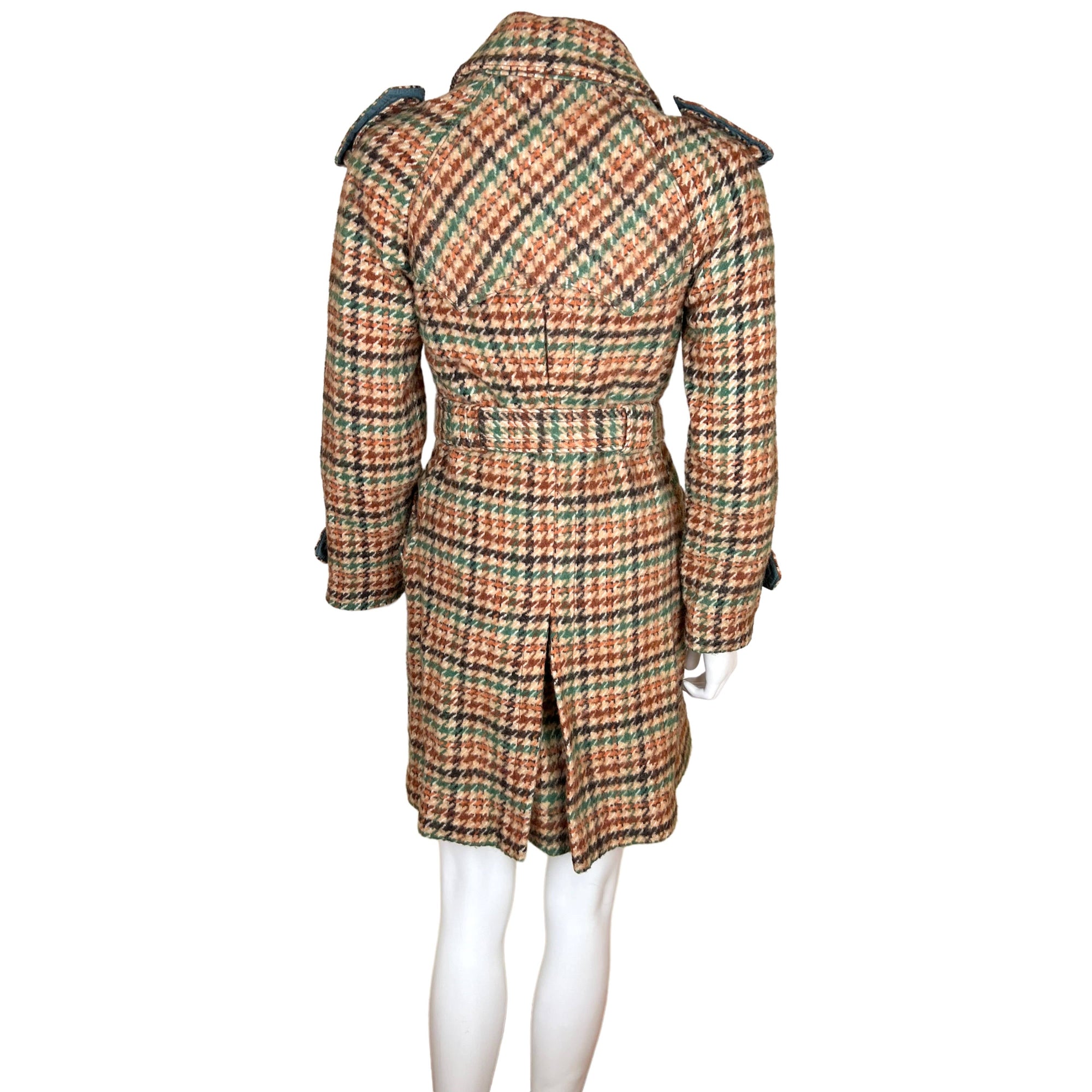 Vintage 1960s Houndstooth Coat Ladies Wool Trench Style S XS