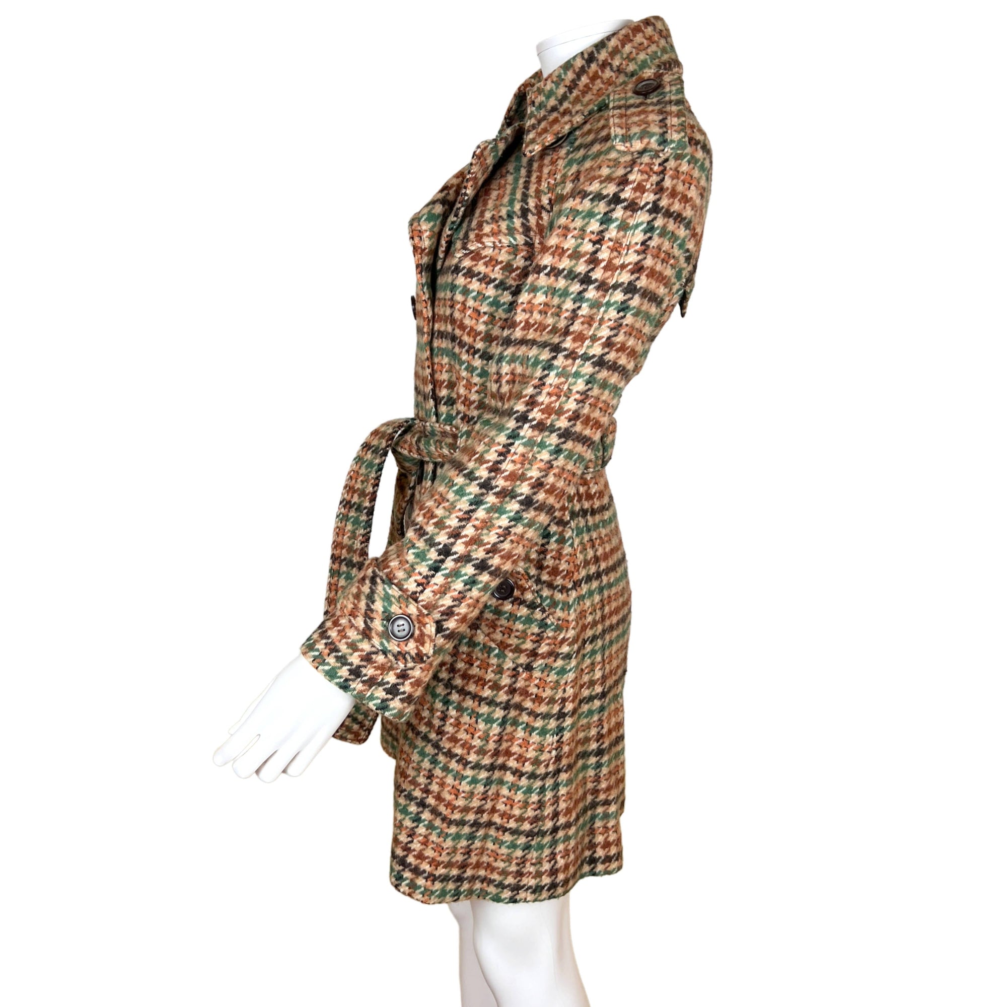 Vintage 1960s Houndstooth Coat Ladies Wool Trench Style S XS