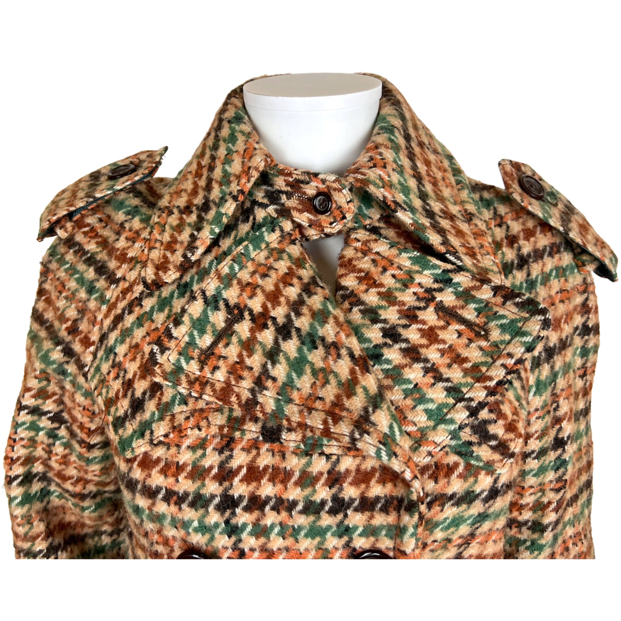 Vintage 1960s Houndstooth Coat Ladies Wool Trench Style S XS