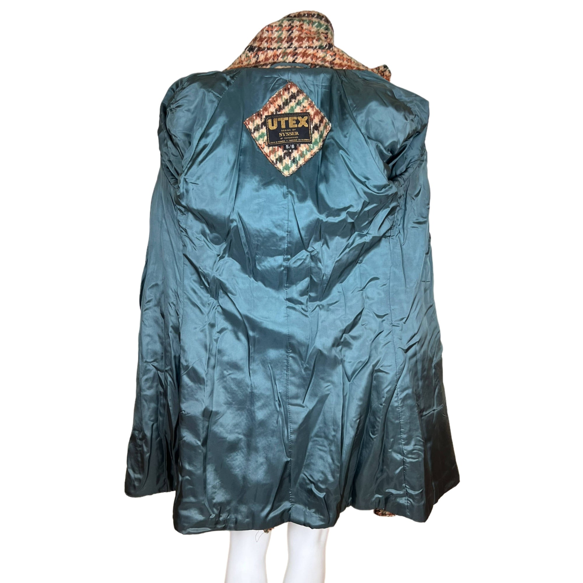 Vintage 1960s Houndstooth Coat Ladies Wool Trench Style S XS