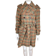 Vintage 1960s Houndstooth Coat Ladies Wool Trench Style S XS