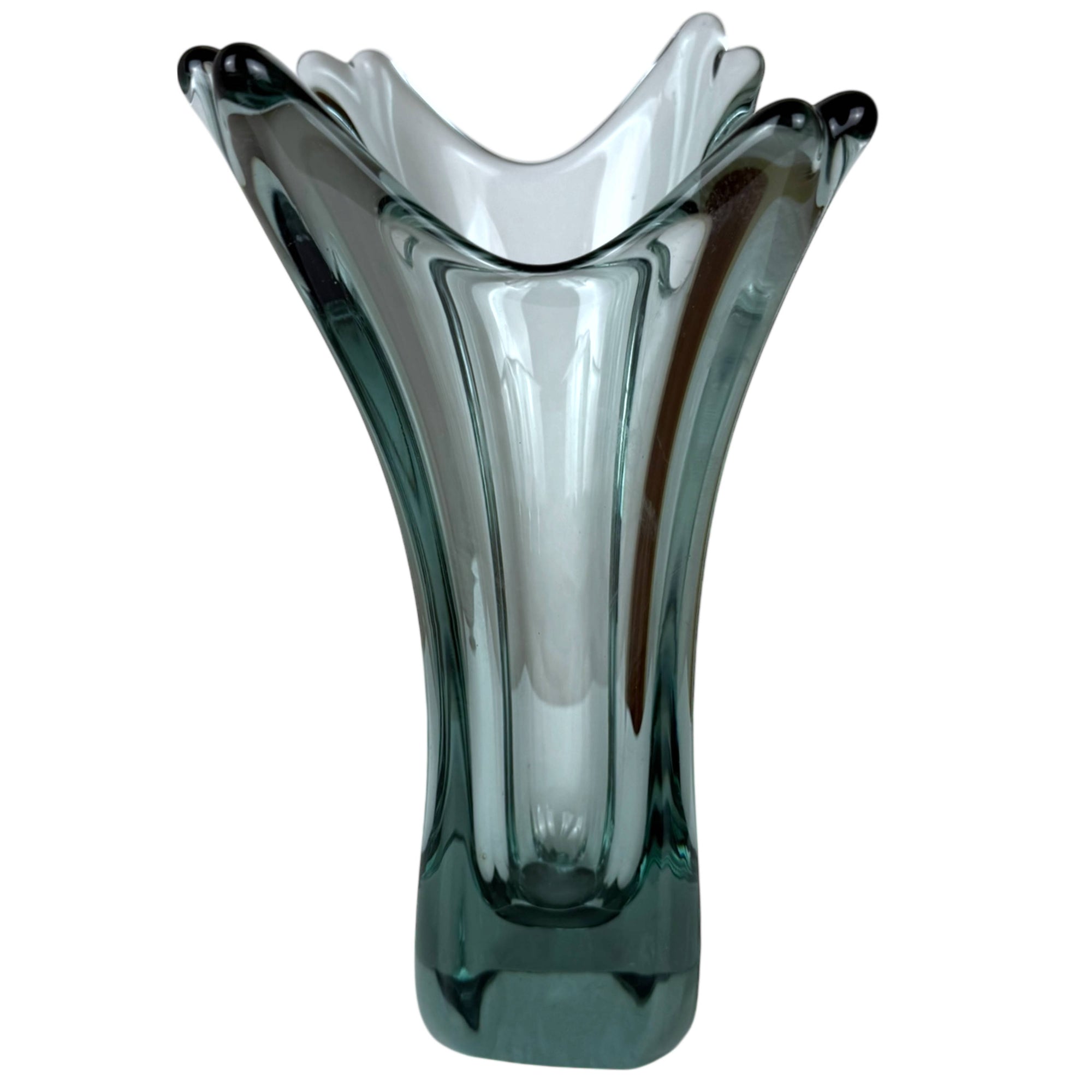 1950s Vallerysthal Crystal Vase Smokey Blue Hand-Blown & Signed Art Verrerie