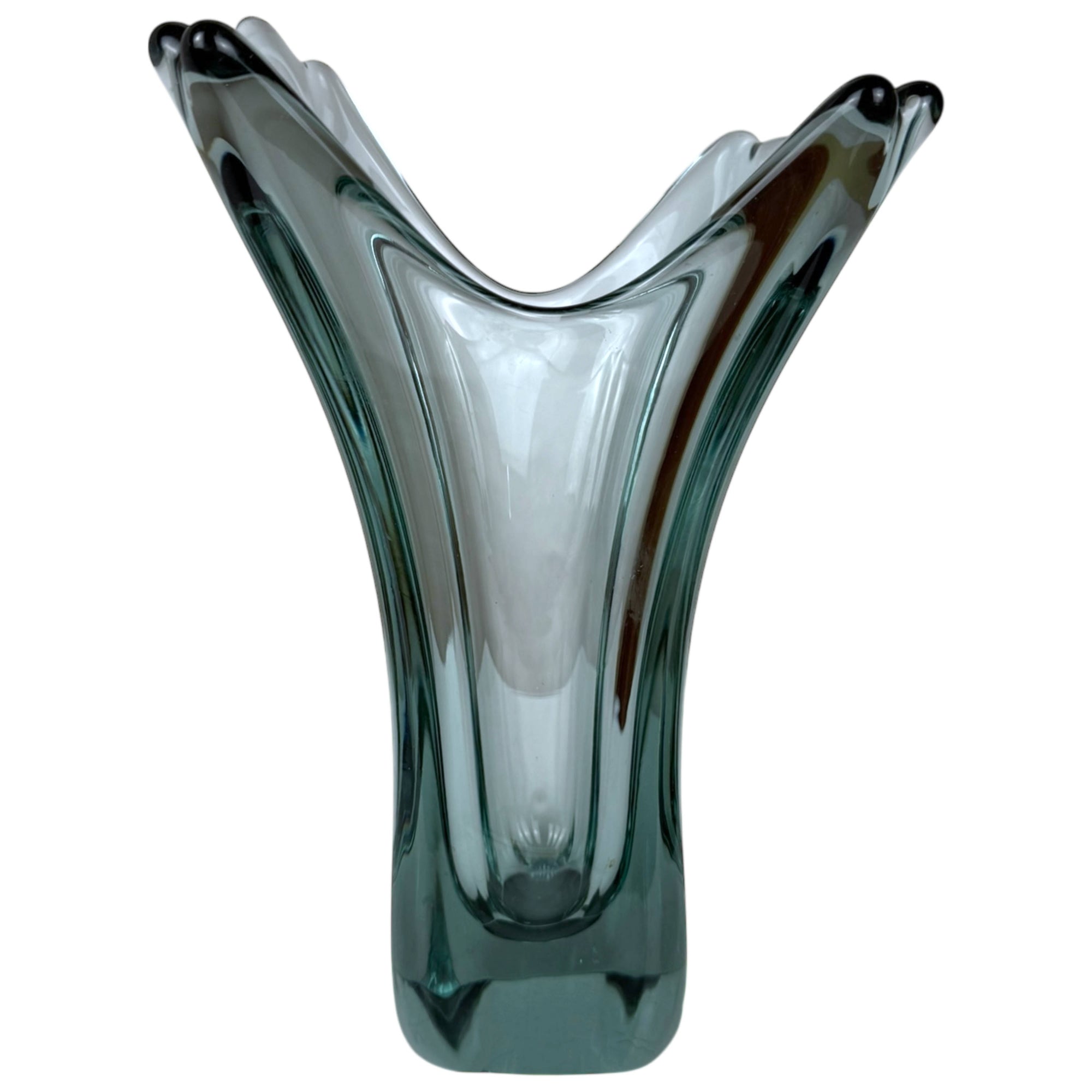 1950s Vallerysthal Crystal Vase Smokey Blue Hand-Blown & Signed Art Verrerie