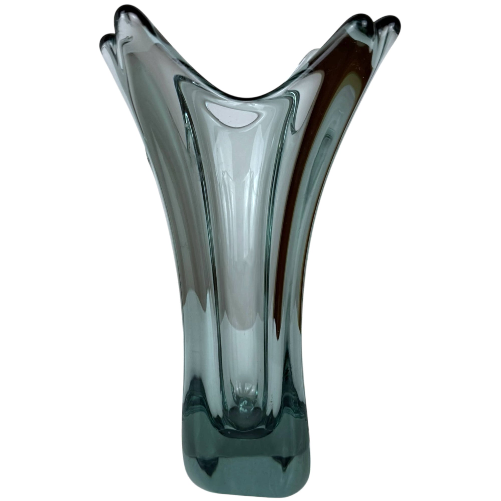 1950s Vallerysthal Crystal Vase Smokey Blue Hand-Blown & Signed Art Verrerie