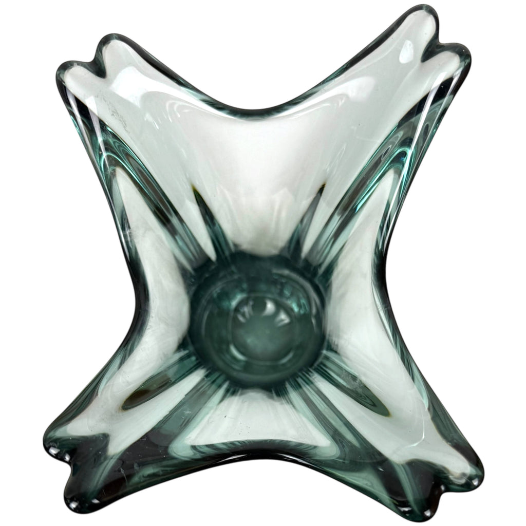1950s Vallerysthal Crystal Vase Smokey Blue Hand-Blown & Signed Art Verrerie