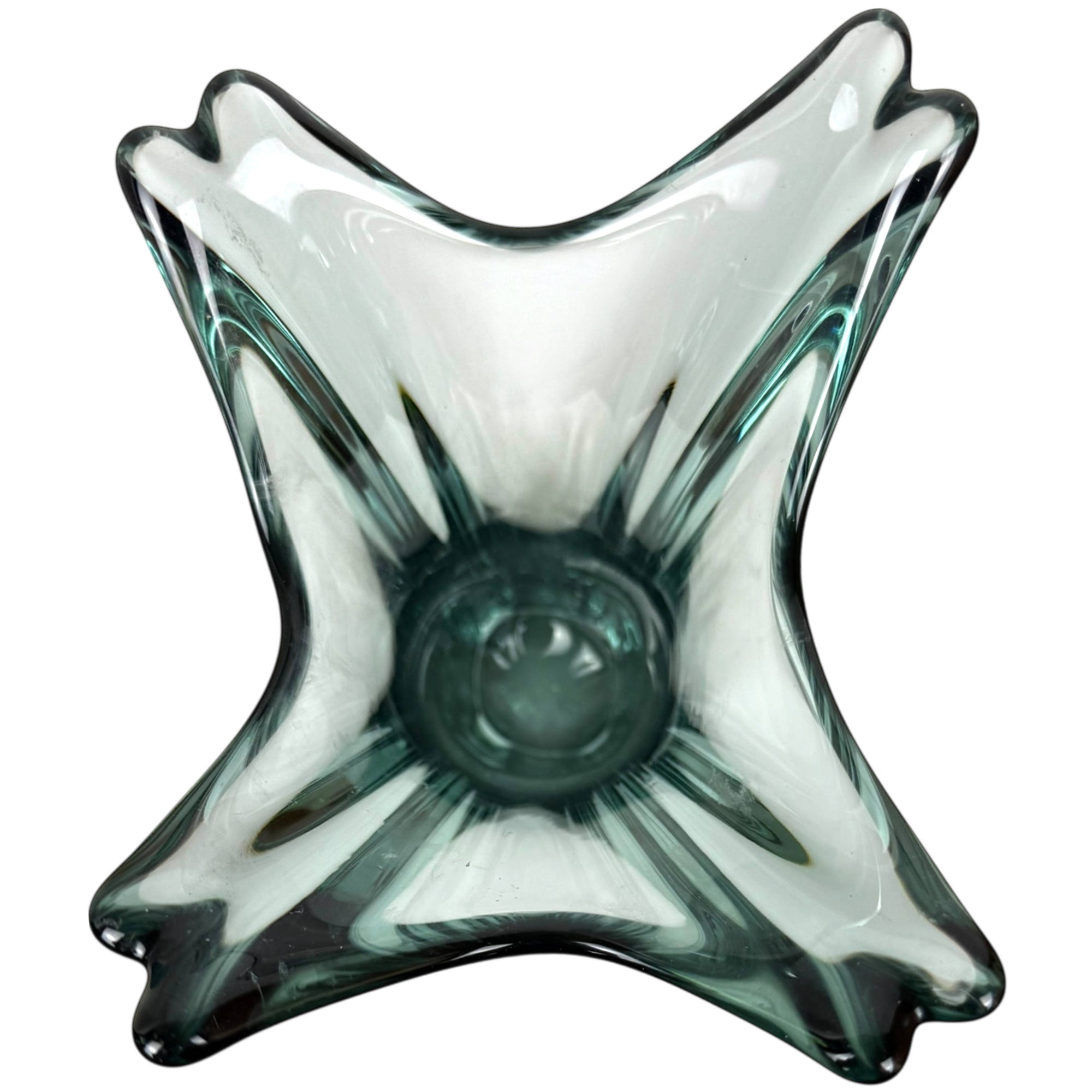 1950s Vallerysthal Crystal Vase Smokey Blue Hand-Blown & Signed Art Verrerie