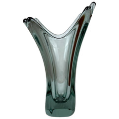 1950s Vallerysthal Crystal Vase Smokey Blue Hand-Blown & Signed Art Verrerie