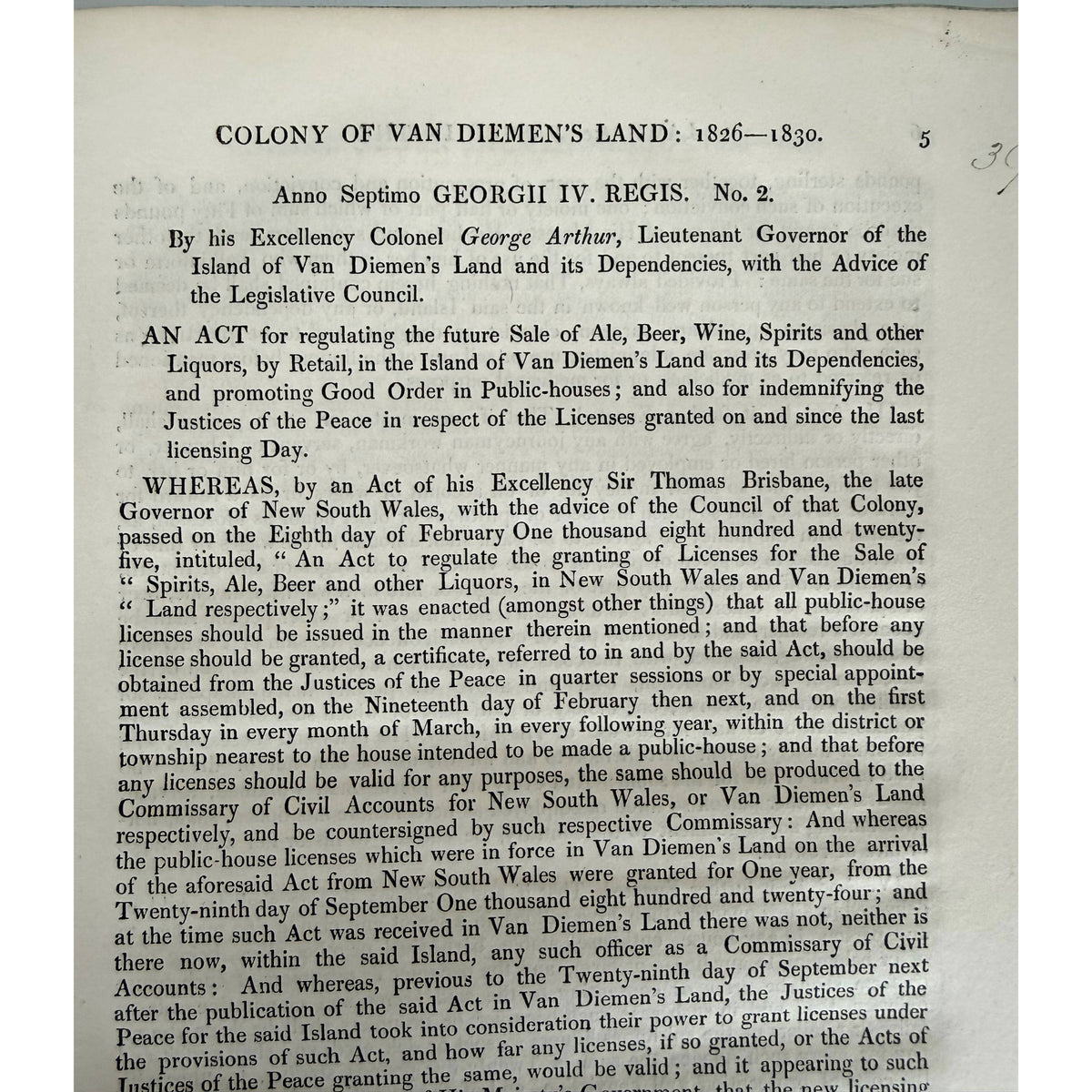 Van Diemen's Land law regulating ale beer wine spirits and public houses