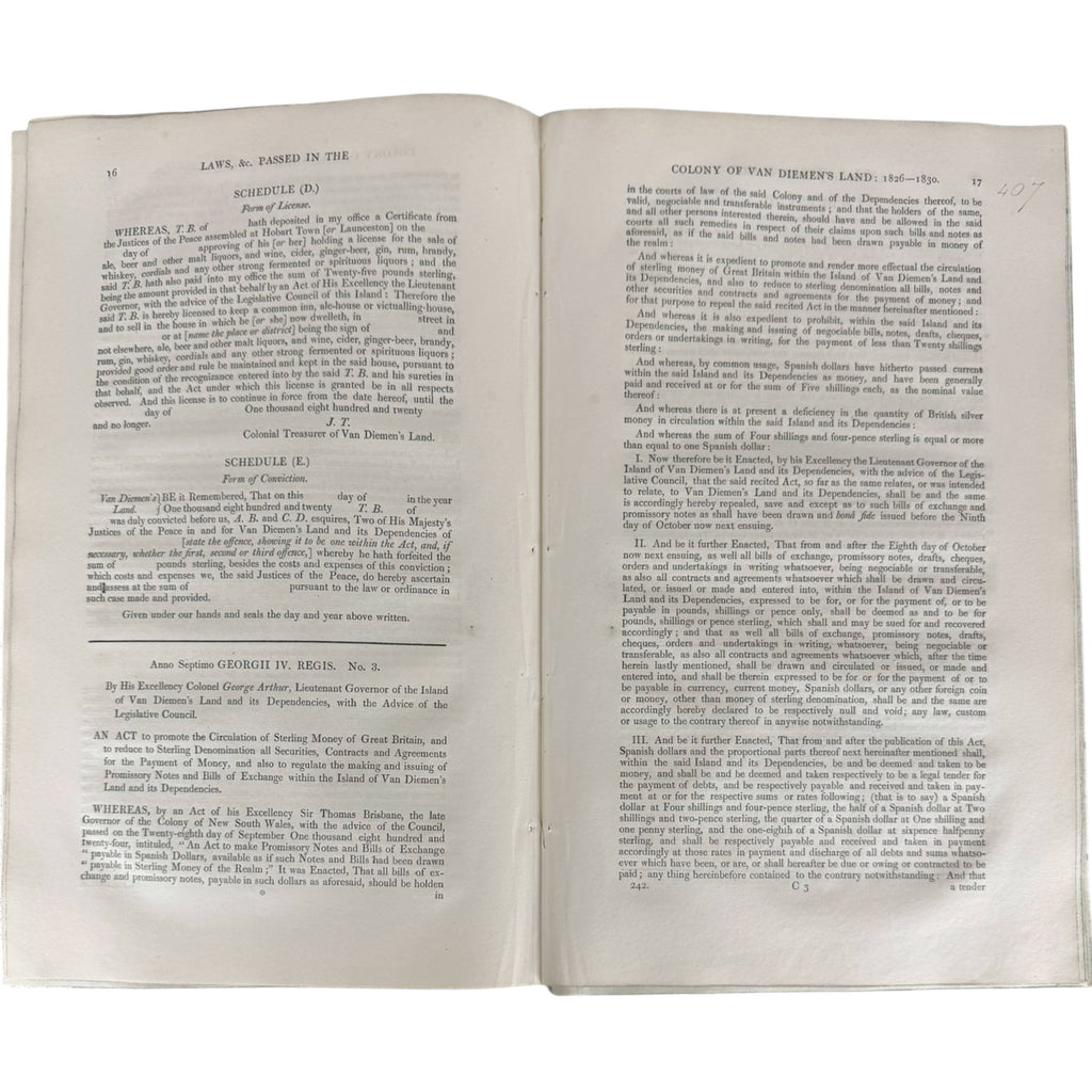 Van Diemen's Land colonial currency law British sterling Spanish dollars