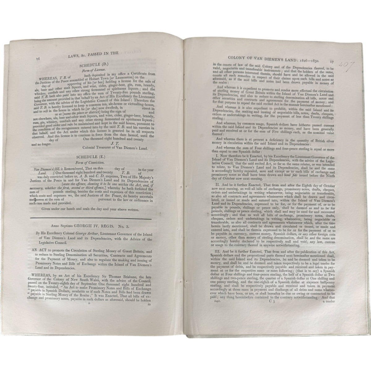Van Diemen's Land colonial currency law British sterling Spanish dollars