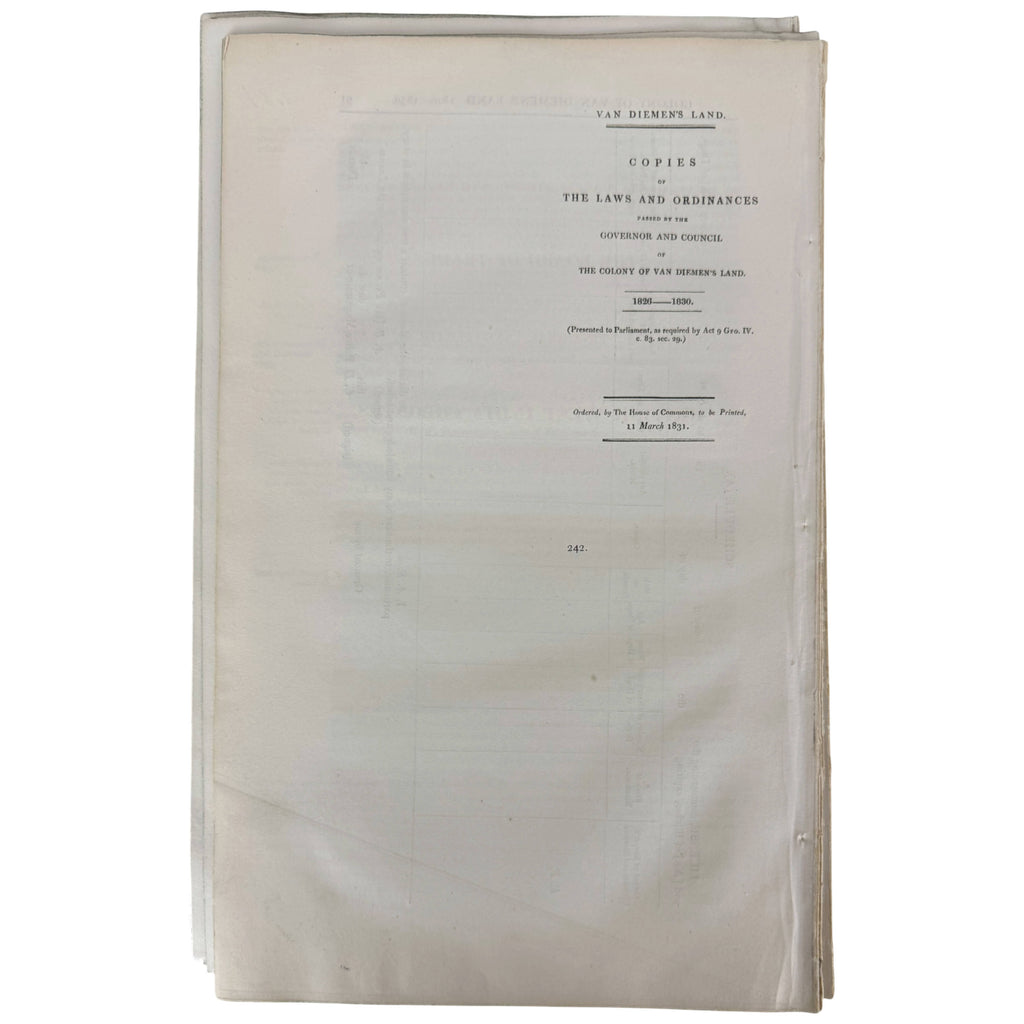 last page of 1831 Van Diemen's Land laws and ordinances 1826–1830