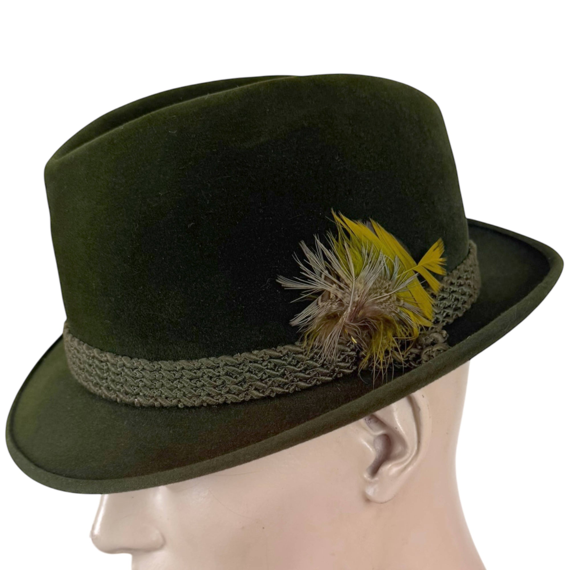 Vintage Biltmore Velurin green velour fedora side view