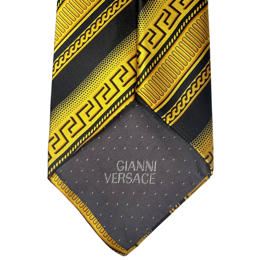 Vintage Gianni Versace Tie Gold Silk Necktie Medusa Head Greek Key Pattern