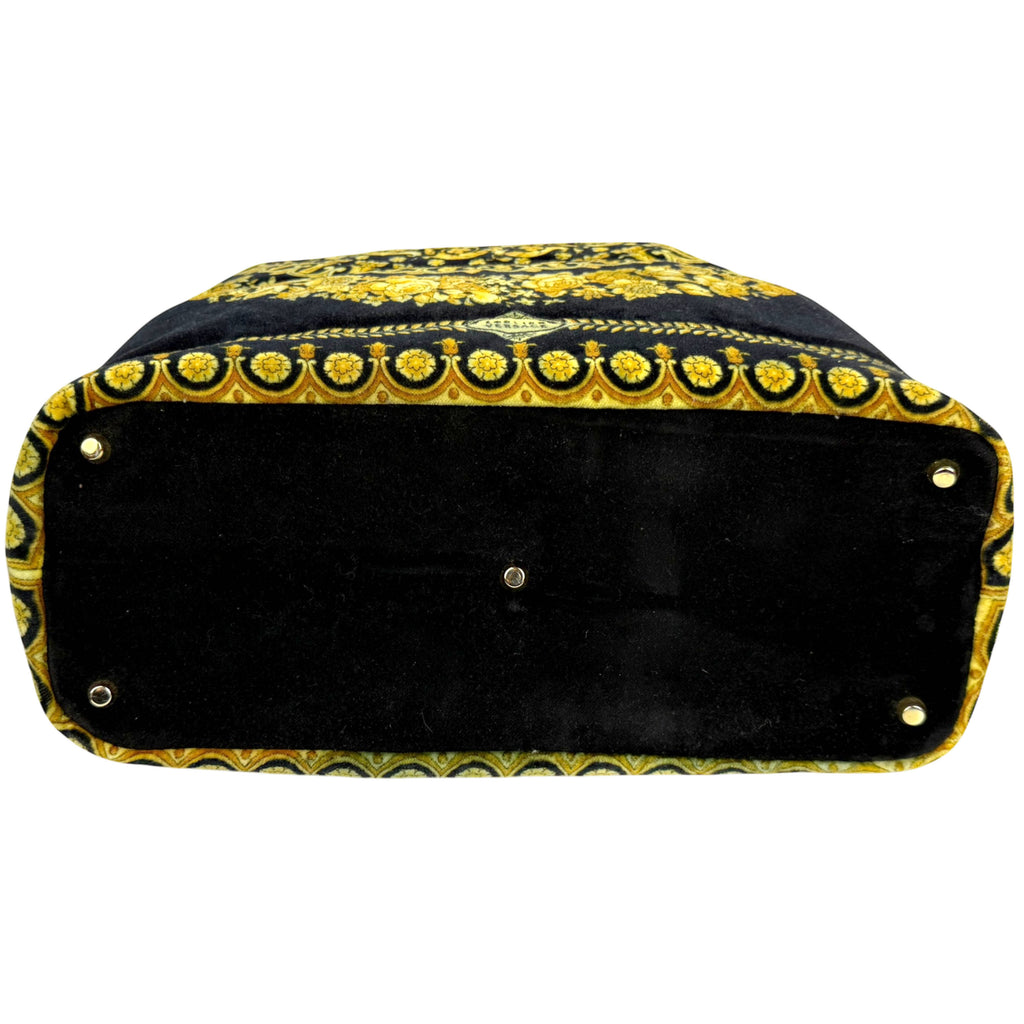 Vintage 1990s Versace Couture Shoulder Bag Velvet Medusa Baroque Print As Is