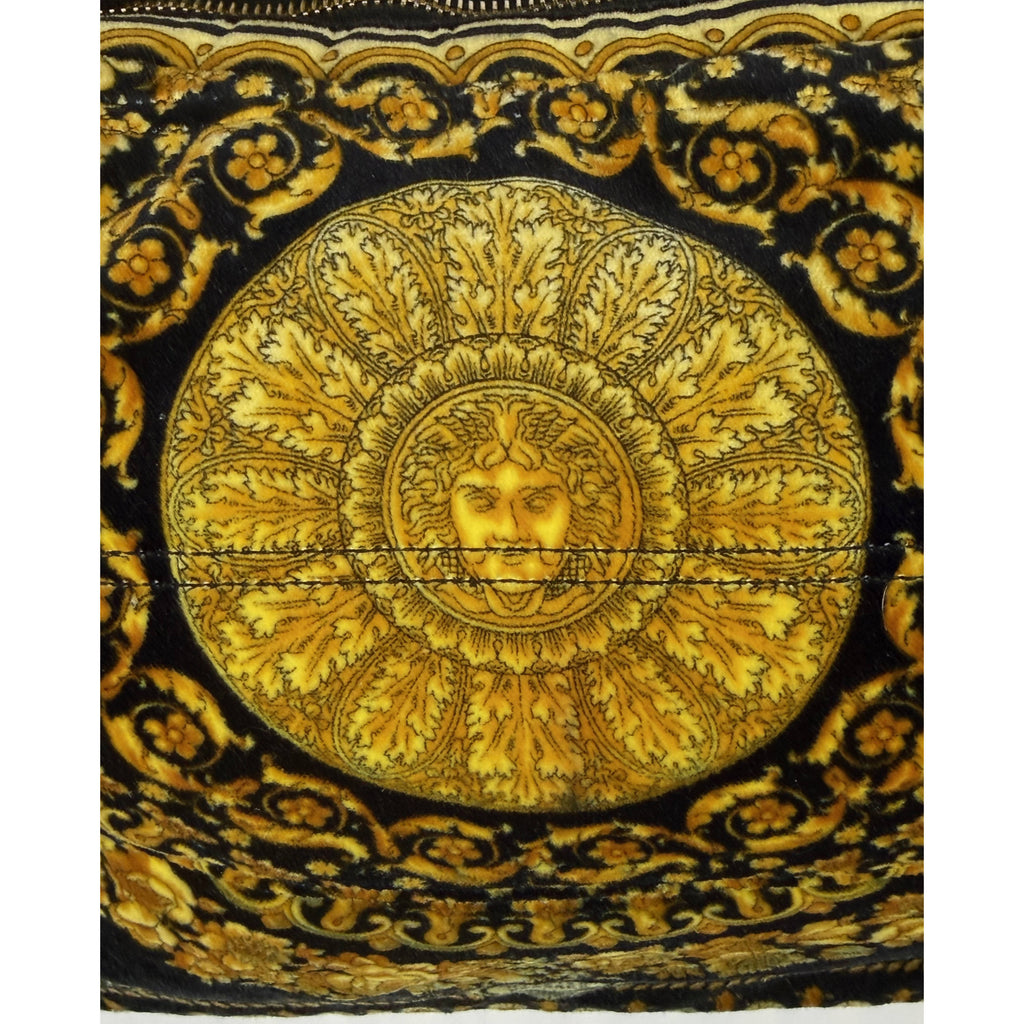 Vintage 1990s Versace Couture Shoulder Bag Velvet Medusa Baroque Print As Is