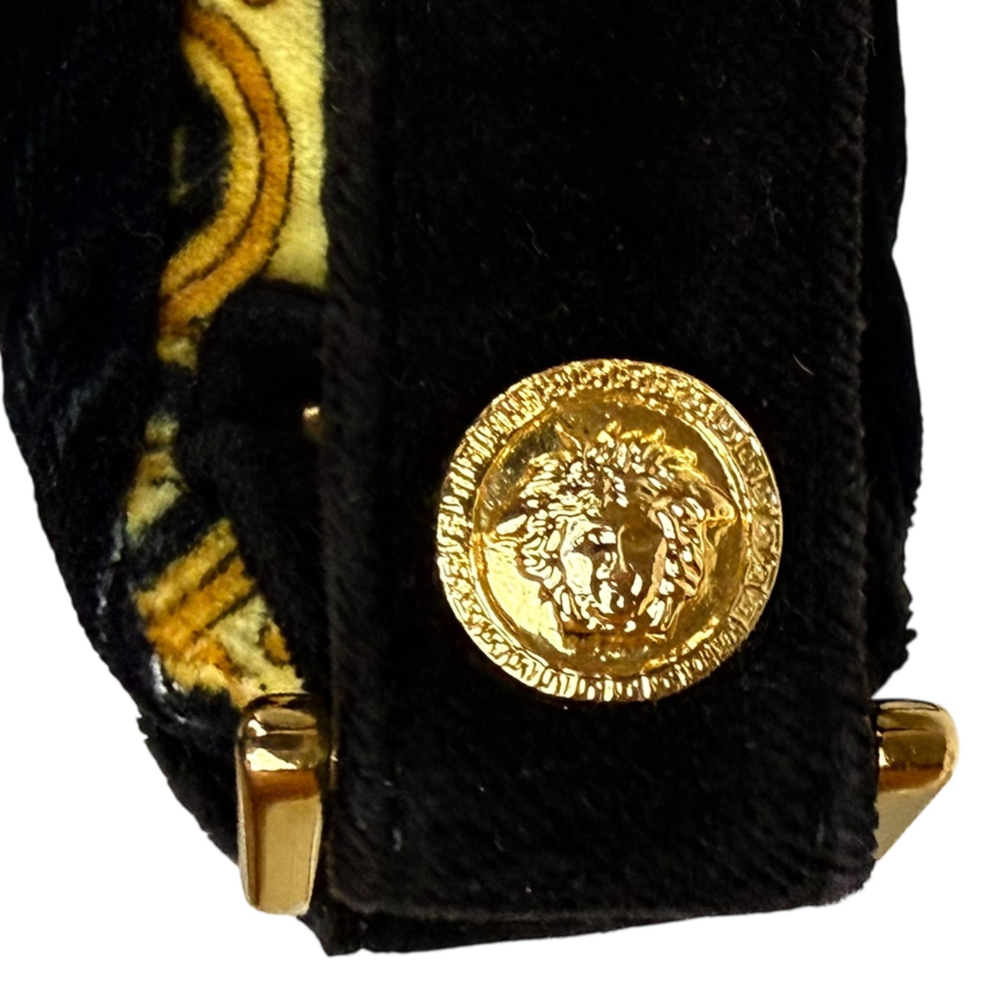 Vintage 1990s Versace Couture Shoulder Bag Velvet Medusa Baroque Print As Is
