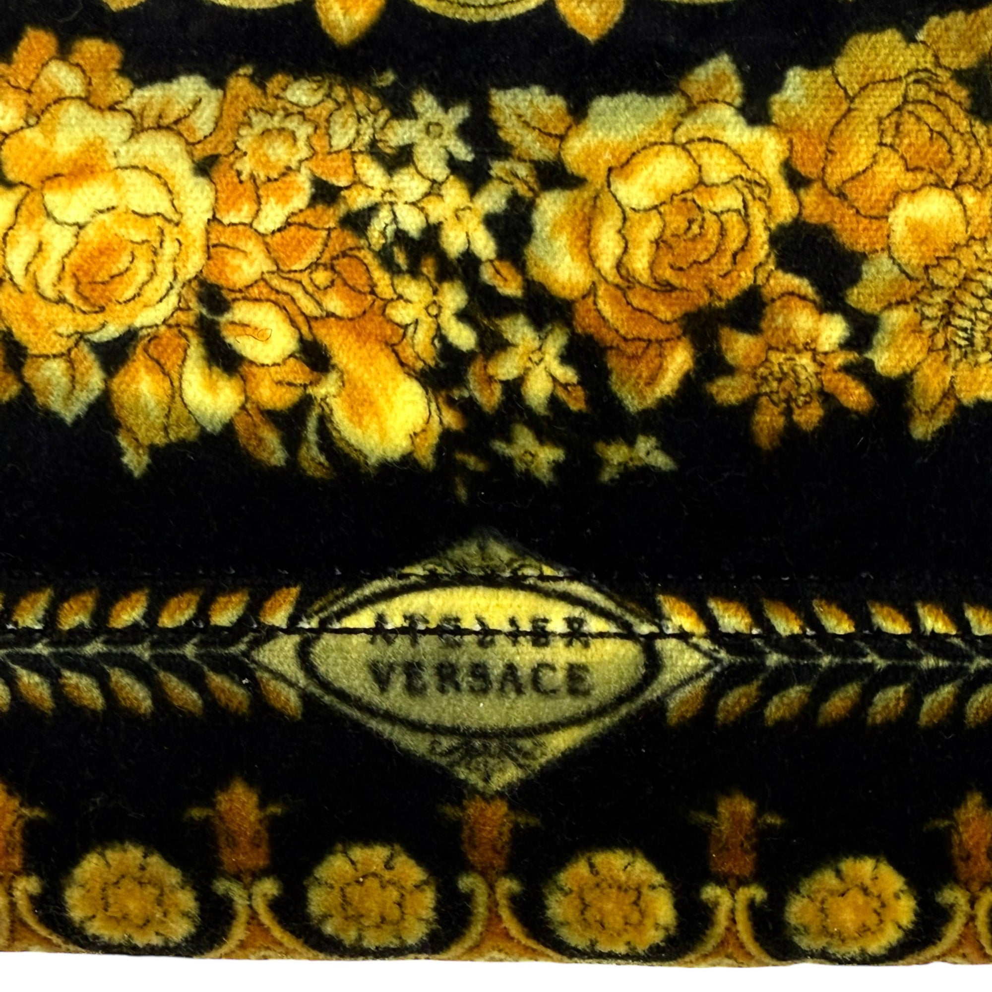 Vintage 1990s Versace Couture Shoulder Bag Velvet Medusa Baroque Print As Is