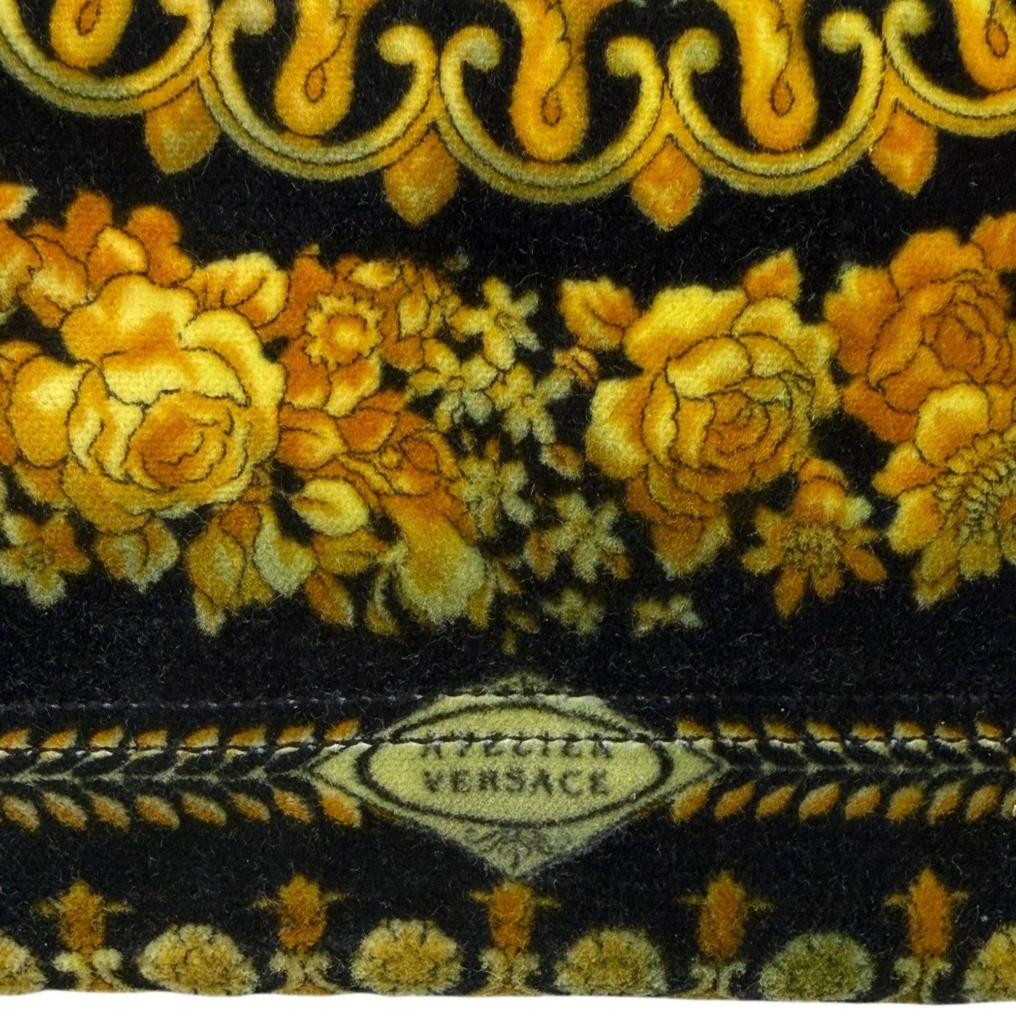 Vintage 1990s Versace Couture Shoulder Bag Velvet Medusa Baroque Print As Is