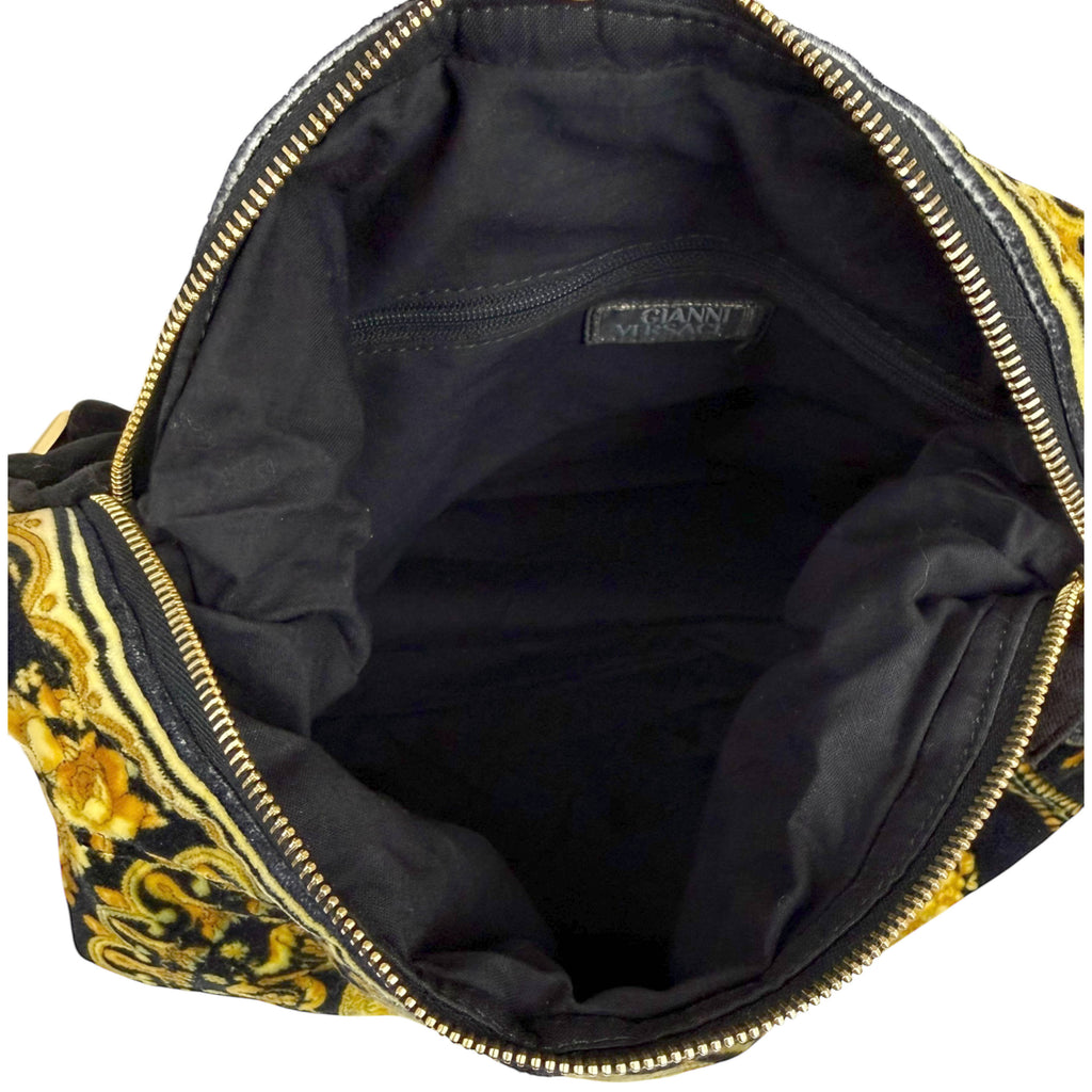 Vintage 1990s Versace Couture Shoulder Bag Velvet Medusa Baroque Print As Is
