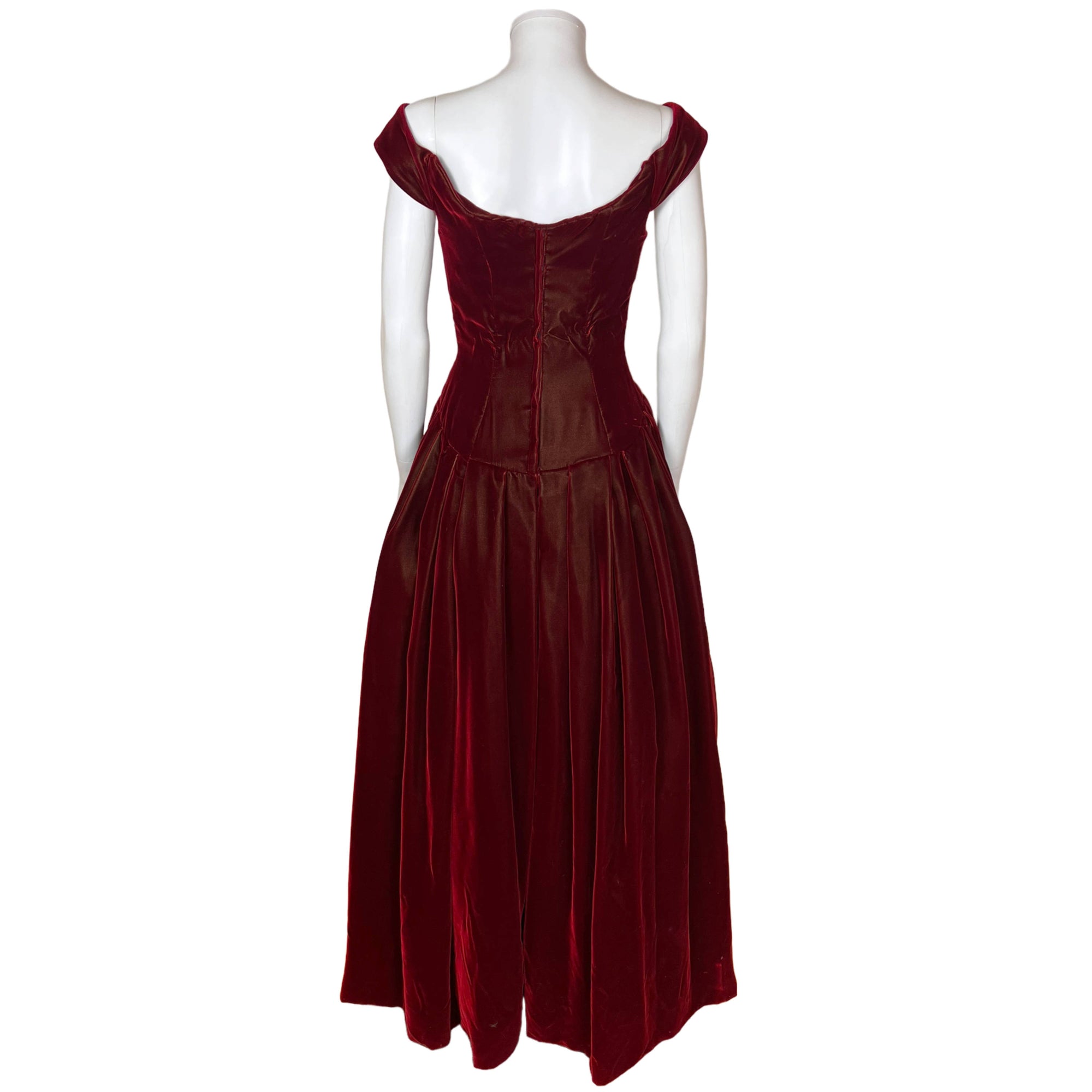 1980s Vintage Victor Costa Ball Gown Red Velvet Dress Size S