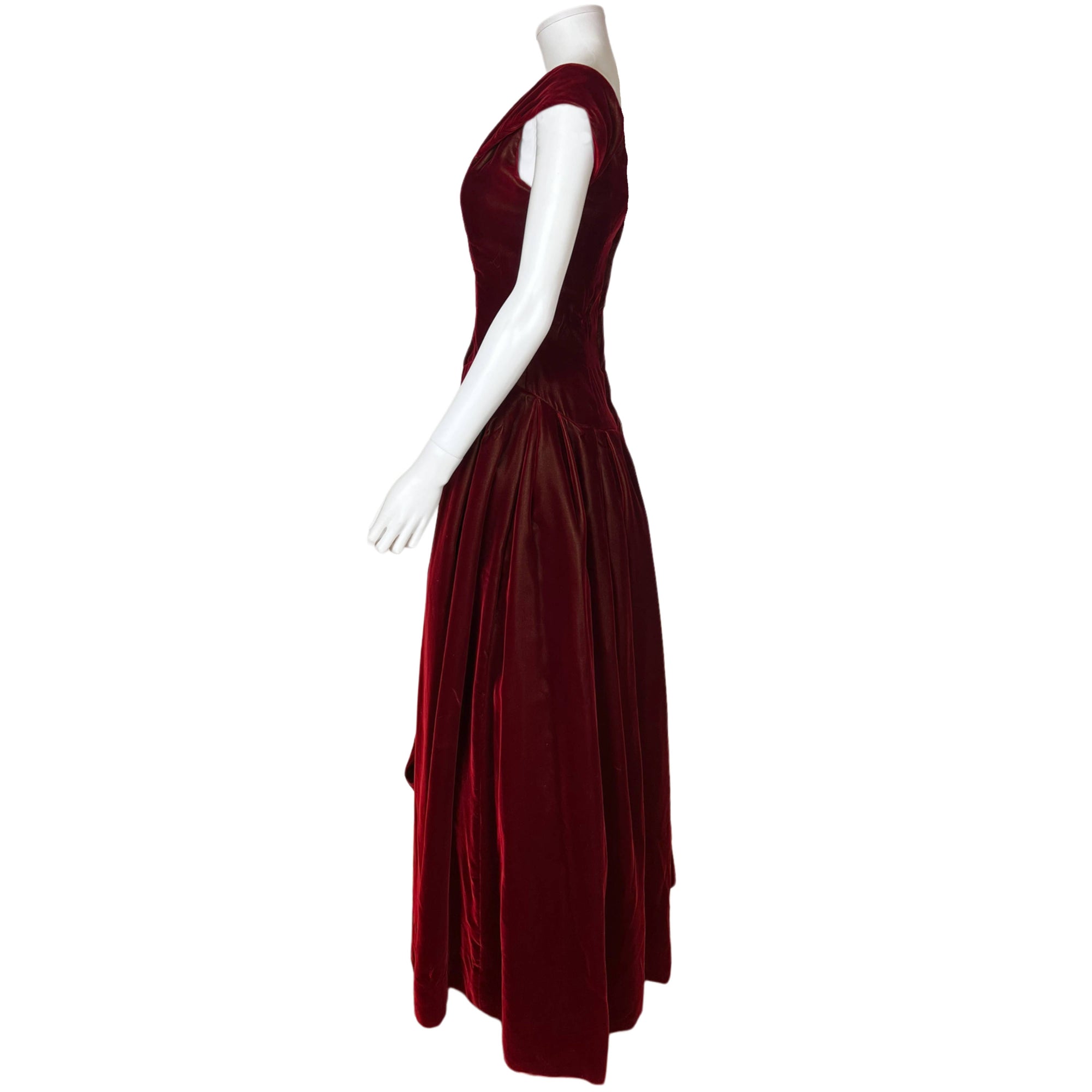 1980s Vintage Victor Costa Ball Gown Red Velvet Dress Size S